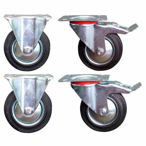 Jobmate Rubber Castor Set 100mm Pack of 4 Silver