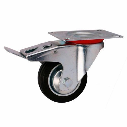 Titan Rubber Swivel Castor With Brake 80mm Black