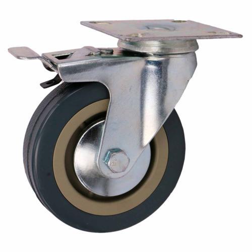 Titan Rubber Swivel Castor With Brake 100mm Grey