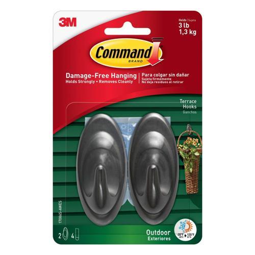 Command Terrace Hooks With Foam Strips 17086S-AWES Medium Slate Pack of 2