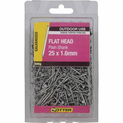 Otter Flat Head Nails 25 X 1.6mm 500g Galvanised