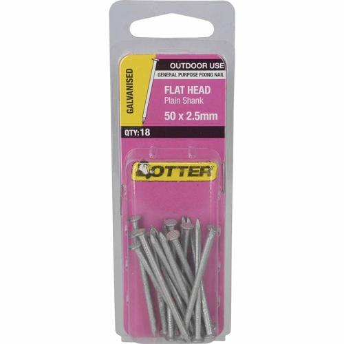 Otter Flat Head Nails 50 X 2.5mm Galvanised Pack of 18