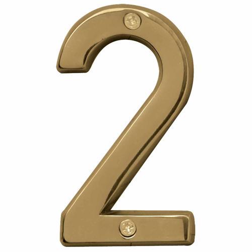 HY-KO Letterbox Number 2 102mm Polished Brass Finish BR-42PB/2