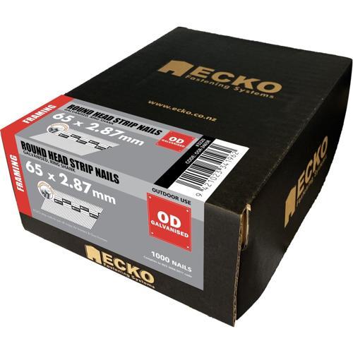 Ecko Round Head Collated Framing Nails Gasless Pack Galvanised 65 X Pack of 1000