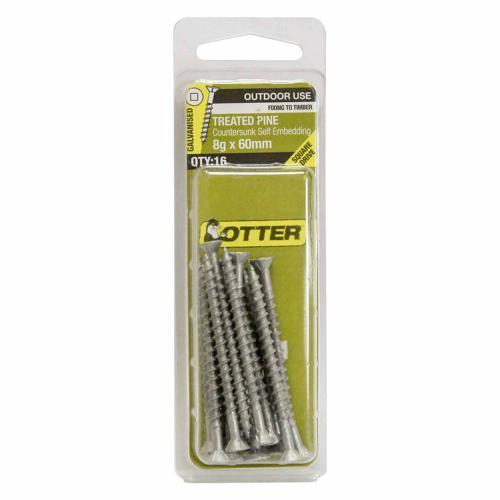 Otter Treated Pine Screws 8g X 60mm Pack of 16 Galvanised