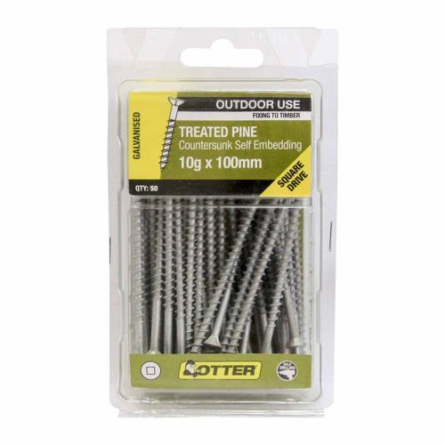 Otter Treated Pine Screws 10g X 100mm Pack of 50 Galvanised CHSG101002