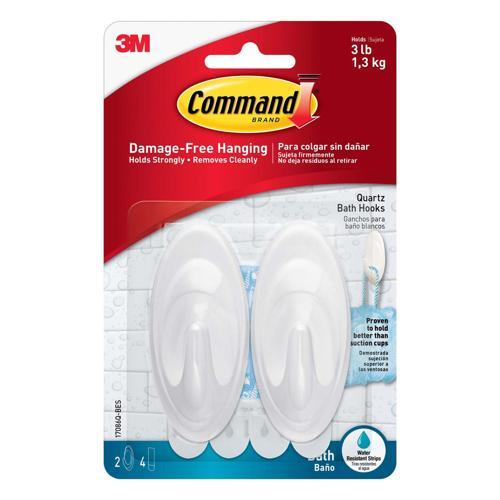 Command Quartz Bath Terrace Hook With Water-Resistant Strips Pack of 2