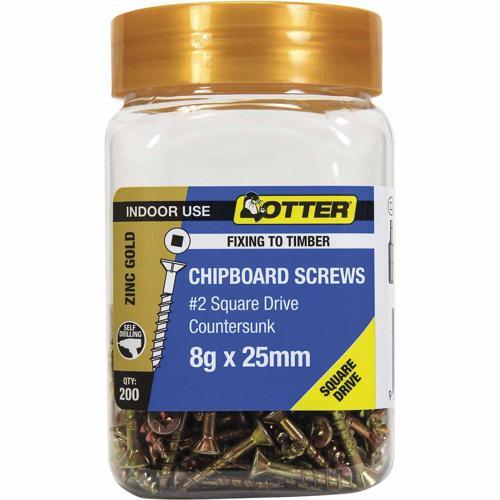Otter Chipboard Screws 8g X 25mm Pack of 200 Zinc Gold Plated