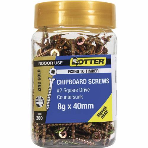 Otter Chipboard Screws 8g X 40mm Pack of 200 Zinc Gold Plated
