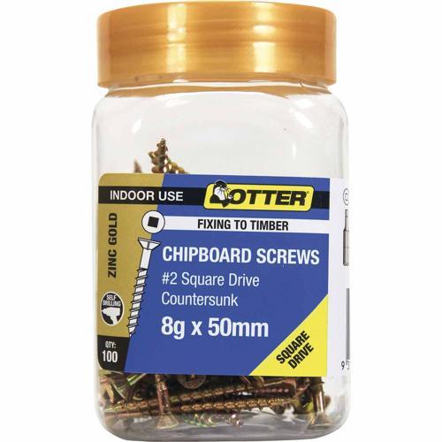 Otter Chipboard Screws 8g X 50mm Pack of 100 Zinc Gold Plated CHSD08503J
