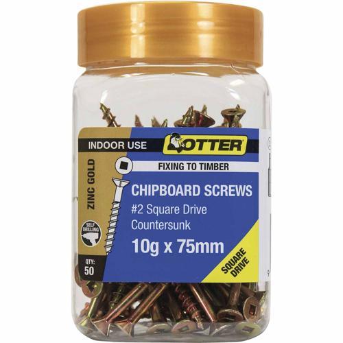 Otter Chipboard Screws 10g X 75mm Pack of 50 Zinc Gold Plated CHSD10752J