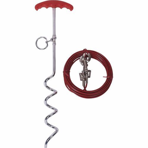 Chic Pets Spiral Tie Out Stake And Cable Set 6m Red/Silver