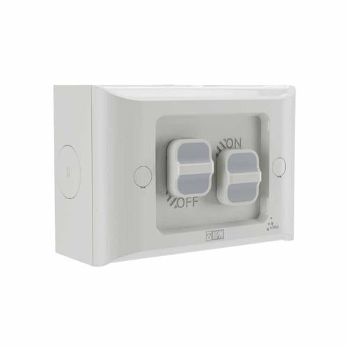 HPM Aqua Weatherproof Double Switch 16 Amp Misty Grey