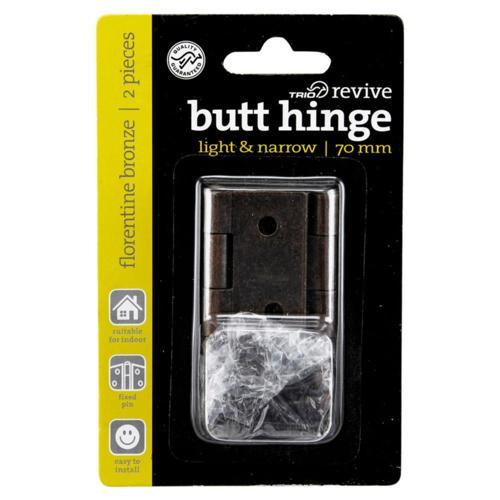 Trio Butt Hinge Fixed 70mm Florentine Bronze 70mm Flow Bronze Pack of 2