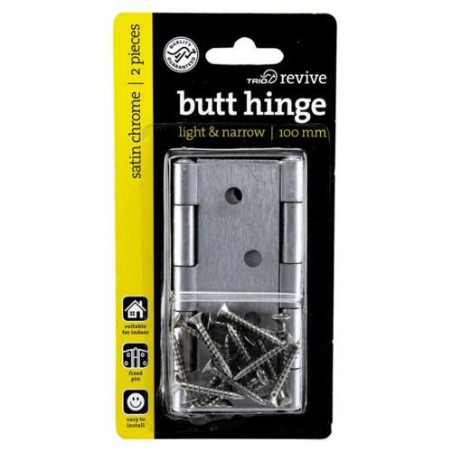Trio Butt Hinge Fixed 100 X 75mm Satin Chrome 100 X 75mm Satin Chrome Pack of 2