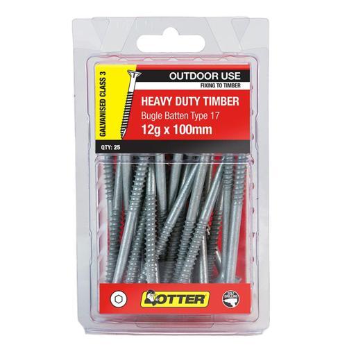 Otter Heavy Duty Timber Screws 12g X 100mm Pack of 25 Galvanised