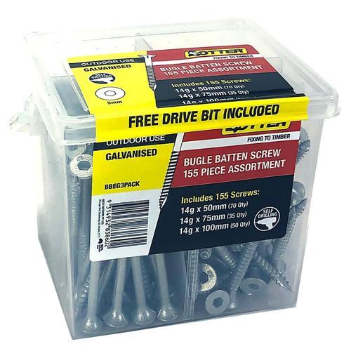 Otter Heavy Duty Timber Screws 14g Assortment Pack of 155 Galvanised