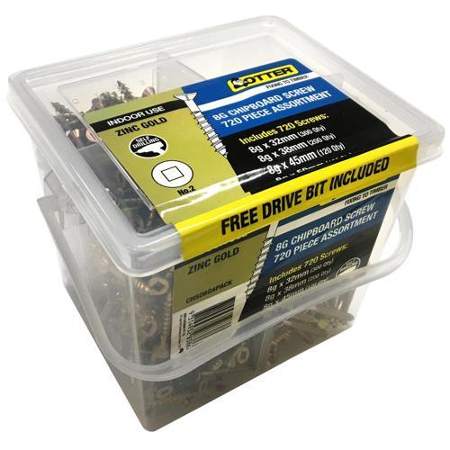 Otter Chipboard Screws 8g X 32 38 45 & 50mm Pack of 720 Zinc Gold Plated