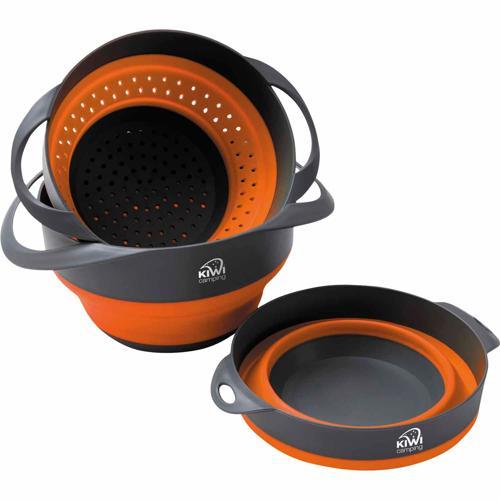 Kiwi Camping Collapsible Bowl And Colander Set 3 Piece Orange And Grey
