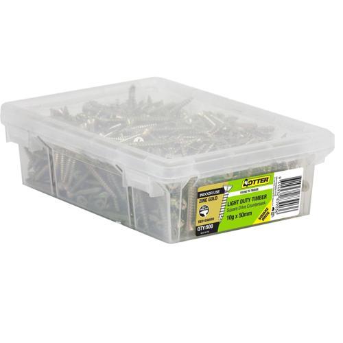Otter Light Duty Timber Screws 10g X 50m Pack of 500 Zinc Gold Plated