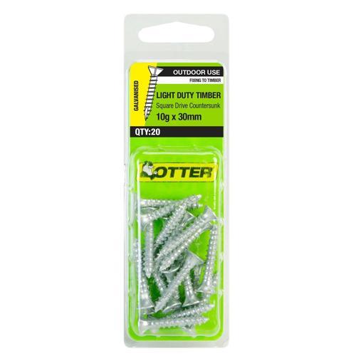 Otter Light Duty Timber Screws 10g X 30mm Pack of 20 Galvanised