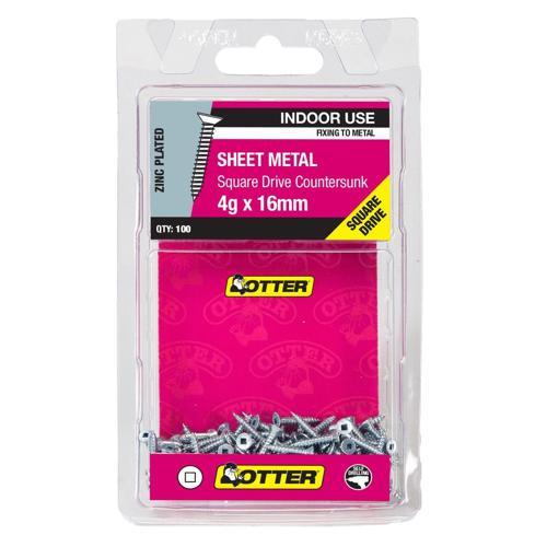 Otter Sheet Metal Screws 4g X 16mm Pack of 100 Zinc Plated SECZ04163SQ