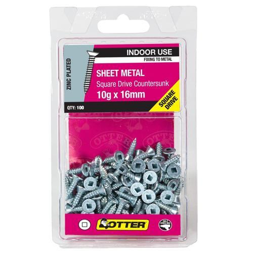 Otter Sheet Metal Screws 10g X 16mm Pack of 100 Zinc Plated SECZ10163SQ