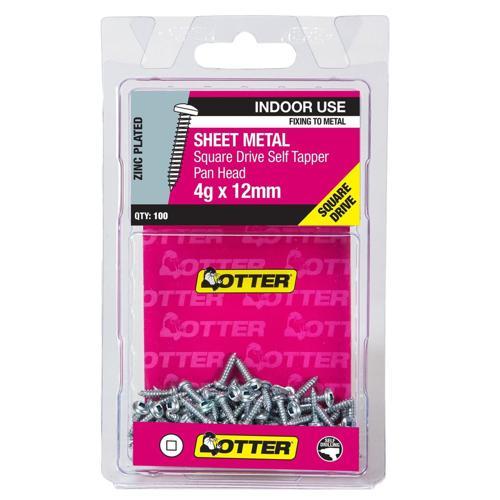 Otter Sheet Metal Screws 4g X 12mm Pack of 100 Zinc Plated SEPZ04123SQ