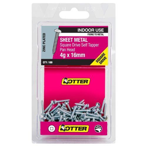 Otter Sheet Metal Screws 4g X 16mm Pack of 100 Zinc Plated SEPZ04163SQ