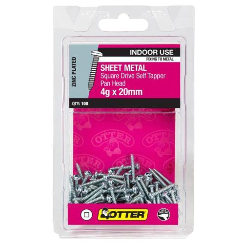 Otter Sheet Metal Screws 4g X 20mm Pack of 100 Zinc Plated