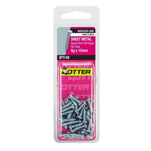 Otter Sheet Metal Screws 6g X 12mm Pack of 40 Zinc Plated SEPZ0612PSQ