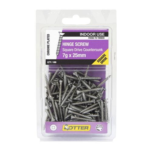 Otter Hinge Screws 7g X 25mm Pack of 100 Chrome Plated