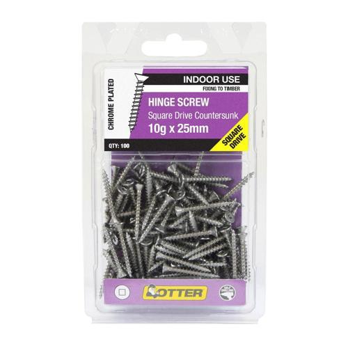 Otter Hinge Screws 10g X 25mm Pack of 100 Chrome Plated