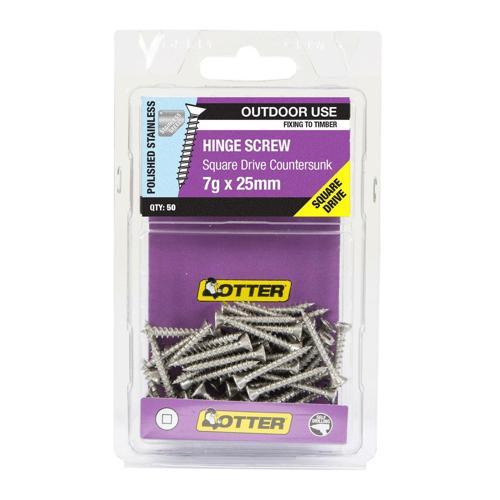 Otter Hinge Screws 7g X 25mm Pack of 50 Stainless Steel HIPS07252SQ