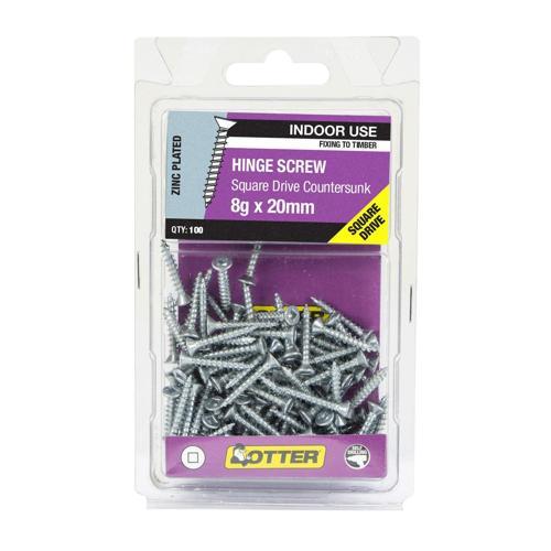 Otter Hinge Screws 8g X 20mm Pack of 100 Zinc Plated