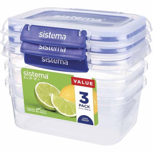 Sistema Klip It PLUS Rectangle Container 1L Clear Pack of 3