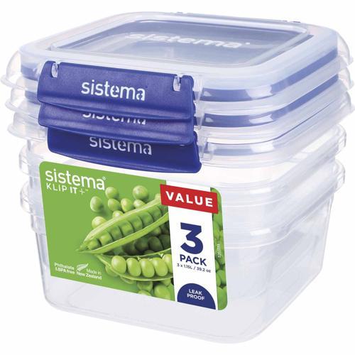 Sistema Klip It PLUS Square Container 1.15L Clear Pack of 3
