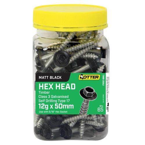 Otter Light Duty Timber Screws 12g X 50mm Pack of 65 ChemShield Black