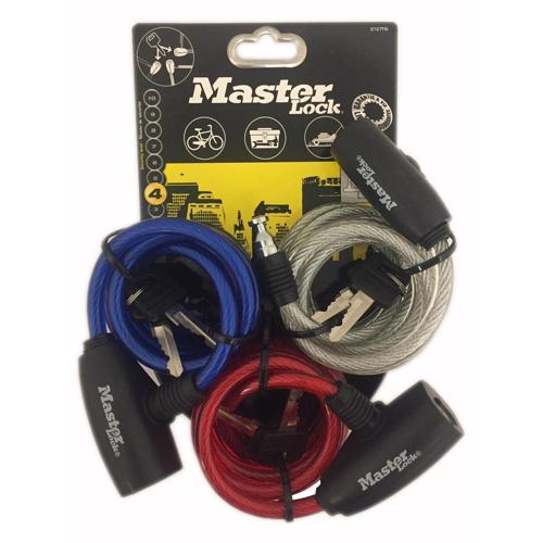 Master Lock Bike Lock Cable L: 1.8m 8mm Assorted Pack of 3