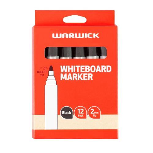 Warwick Whiteboard Marker Bullet Tip Box 12 190mm 105mm 292mm Black