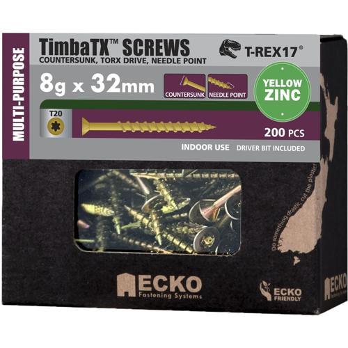 Ecko Timba TX TimbaTX Multi-Purpose Screws 8g-10 X 32mm Pack of 200 Yellow Zinc