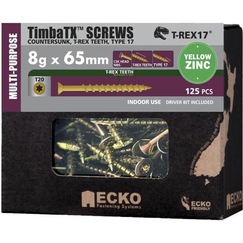 Ecko Timba TX TimbaTX Multi-Purpose Screws 8g-10 X 65mm Pack of 125 Yellow Zinc
