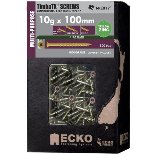 Ecko Timba TX TimbaTX Multi-Purpose Screws 10g-9 X 100mm Pack of 300 Yellow Zinc