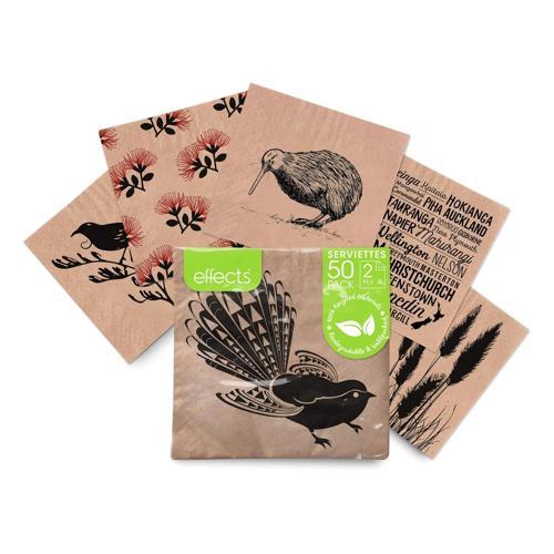 Effects ECO Kiwiana Serviettes 50 Pack 165 X 52 X 162mm Natural