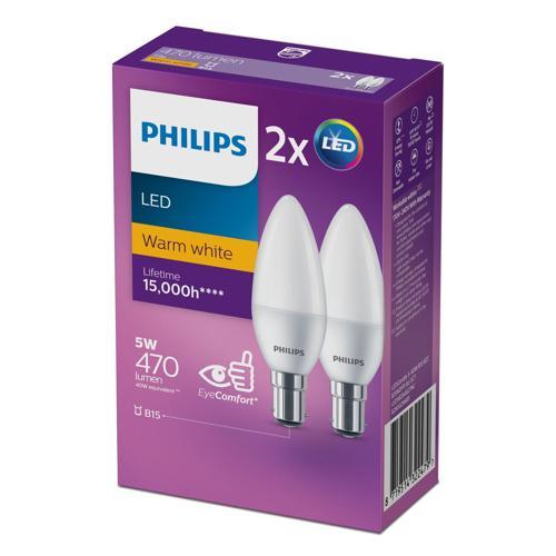 Philips LED Candle Light Bulb 5 Watt Warm White Pack of 2