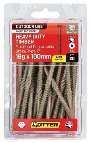 Otter Construction Screws 16g X 100mm Pack of 20 Chemshield