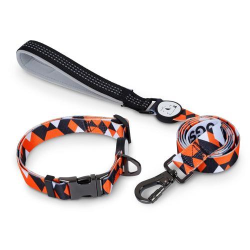 DOGSLIFE Dog Collar & Leash Large Orange/Black/White DLDG83