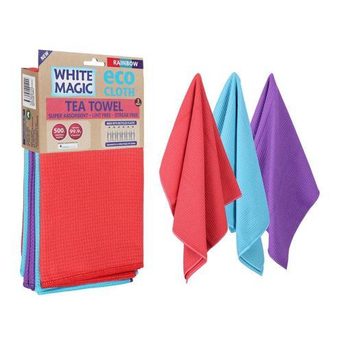 White Magic Tea Towel 3 Pack 70cm 50cm Rainbow Pack of 3