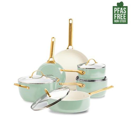 GreenPan Padova 6 (10) Piece PFAS Free Cookset Mint Green