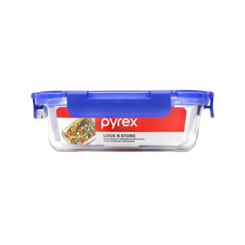 Pyrex Lock N Store Rectangle Container with Blue Lid  640ml